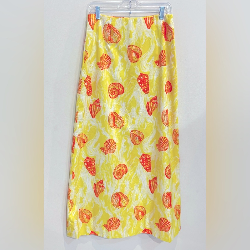 Vintage Lilly Pulitzer Long Maxi Skirt Yellow with Orange Shells